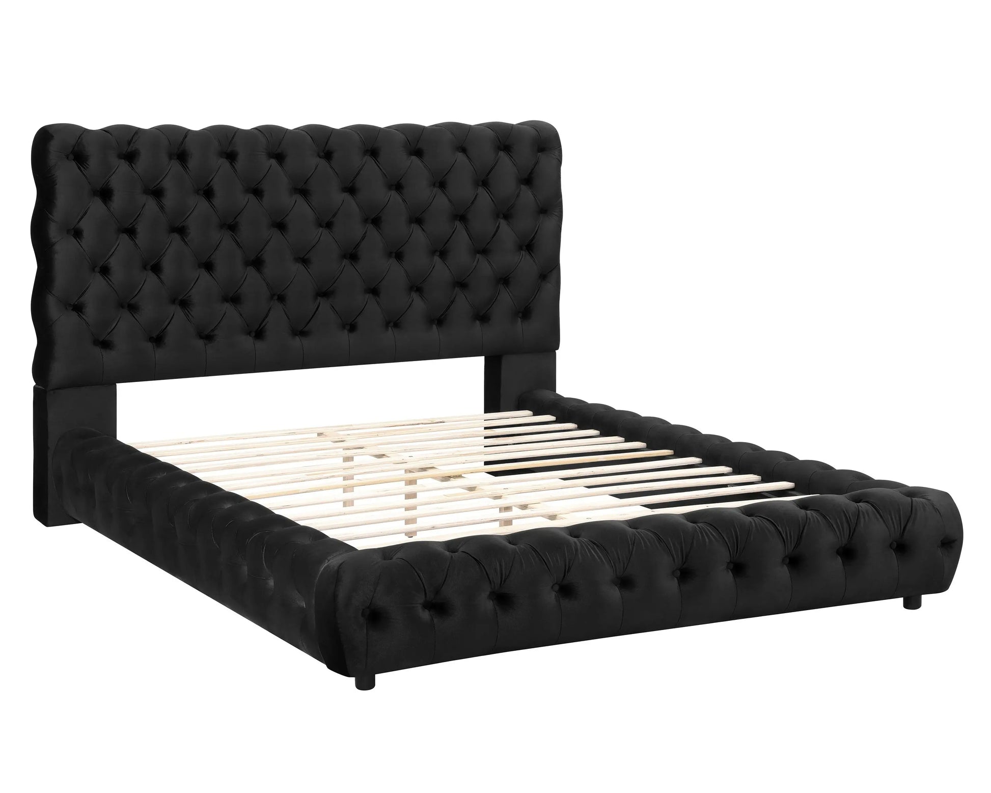 Flory Black Queen Upholstered Platform Bed Crown Mark