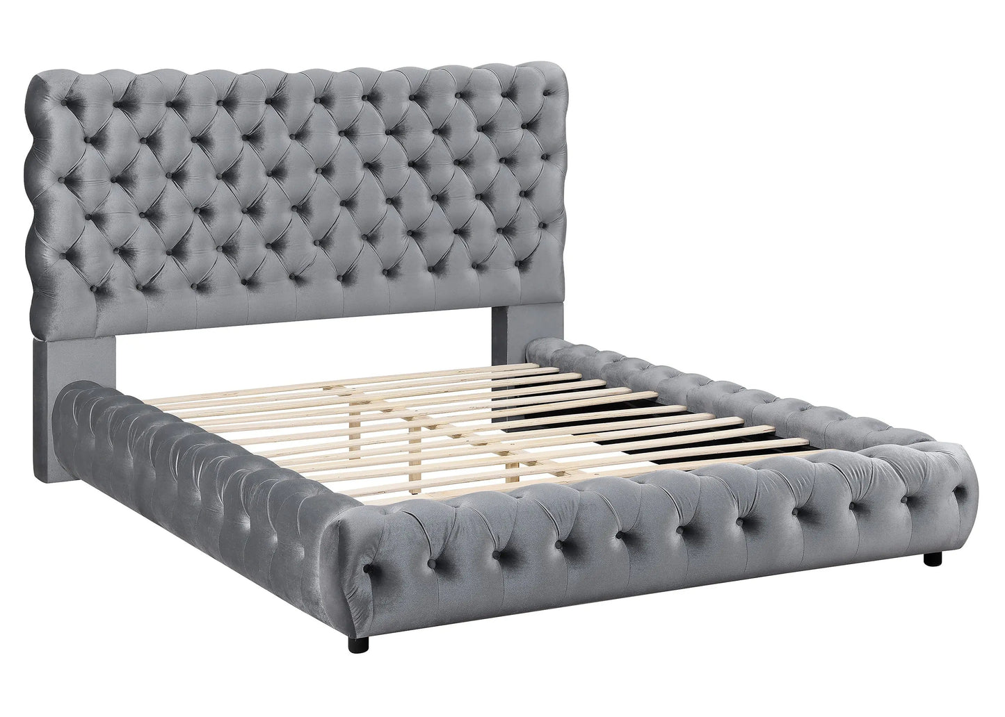 Flory Gray Queen Upholstered Platform Bed Crown Mark