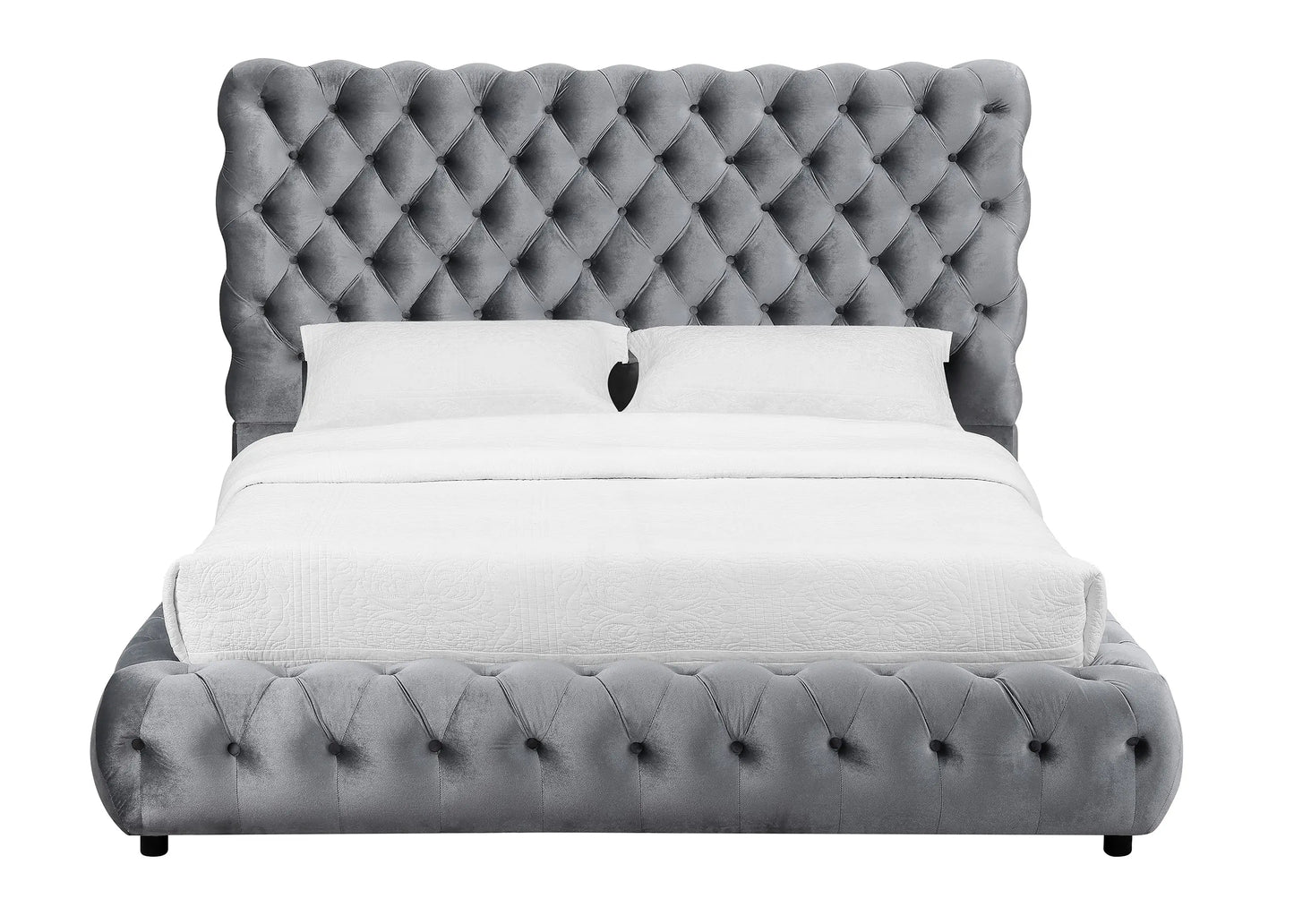 Flory Gray Queen Upholstered Platform Bed Crown Mark