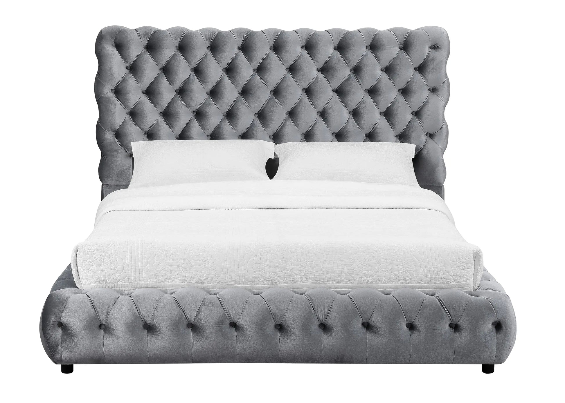 Flory Gray King Upholstered Platform Bed Crown Mark