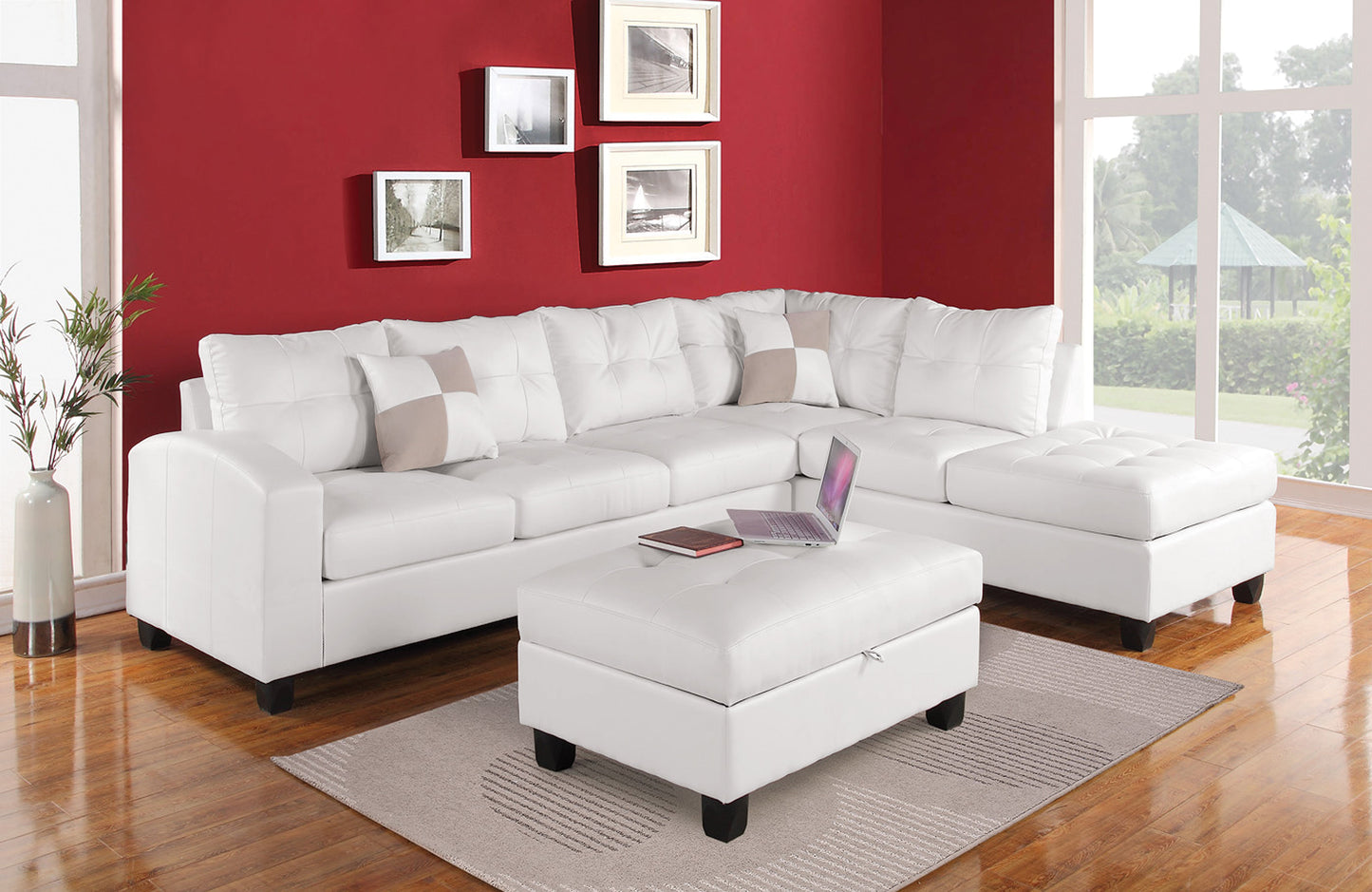 Kiva White Bonded Leather Match Sectional Sofa w/2 Pillows ACME East