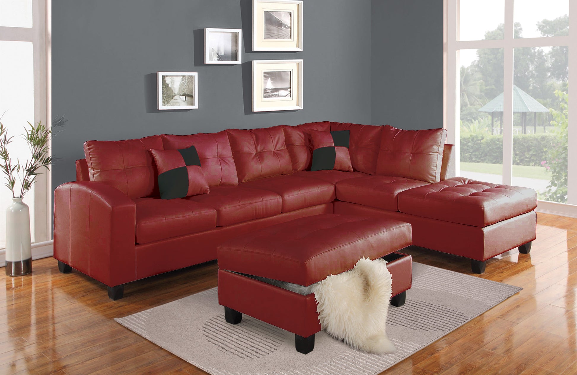 Kiva Red Bonded Leather Match Sectional Sofa w/2 Pillows ACME East