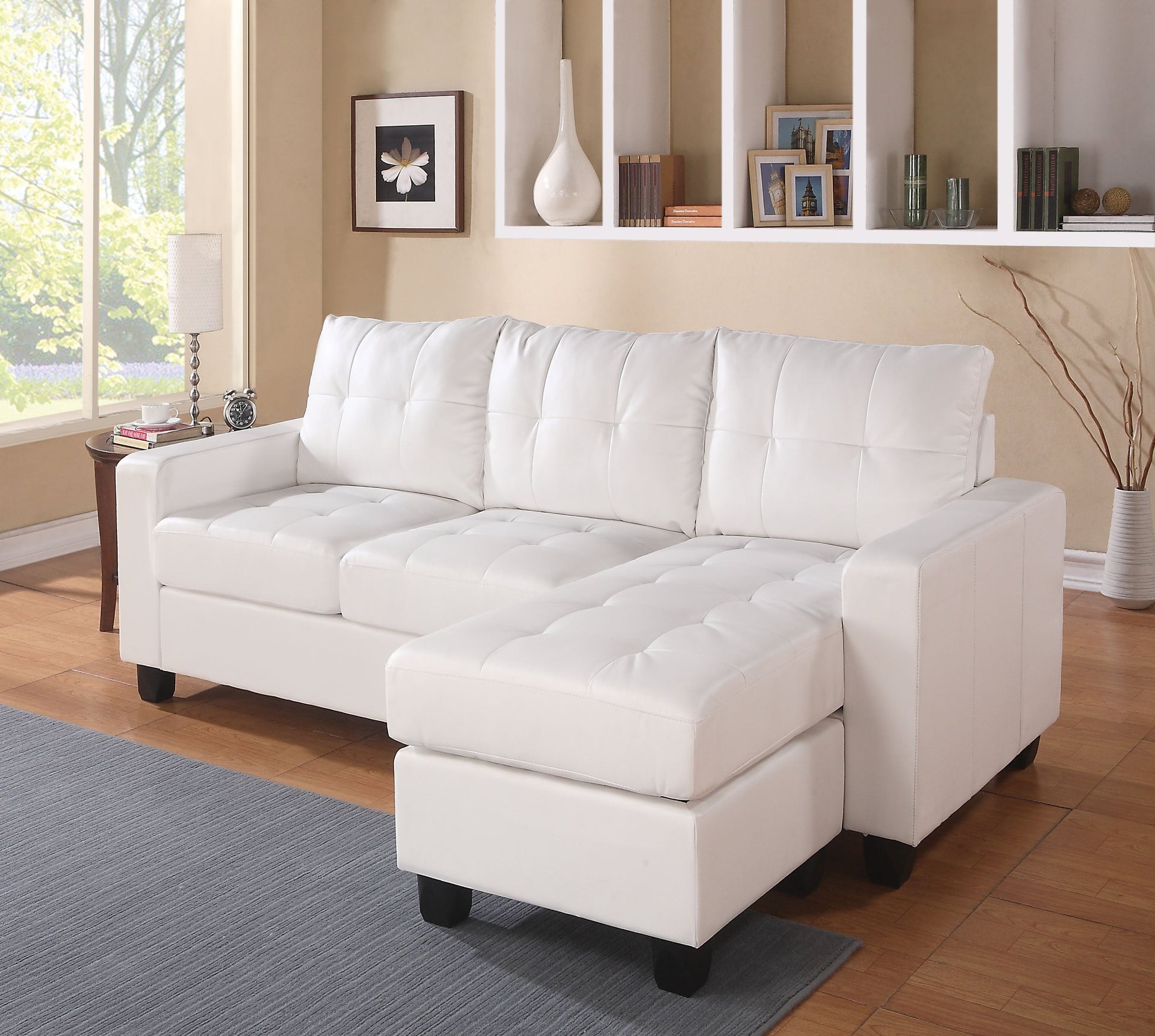 Lyssa White Bonded Leather Match Sectional Sofa & Ottoman ACME East