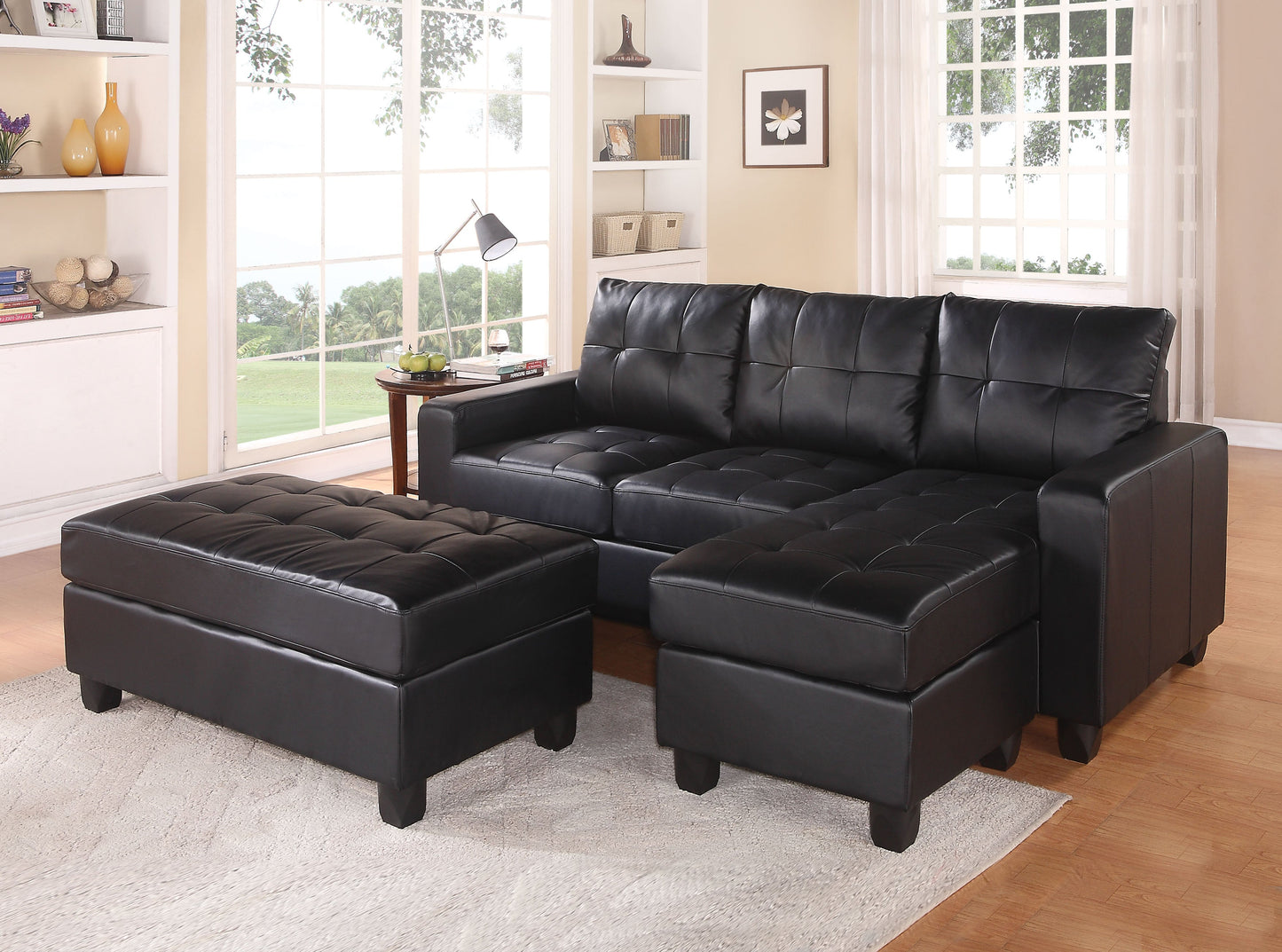 Lyssa Black Bonded Leather Match Sectional Sofa & Ottoman ACME East