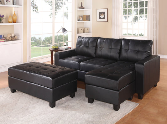 Lyssa Black Bonded Leather Match Sectional Sofa & Ottoman ACME East