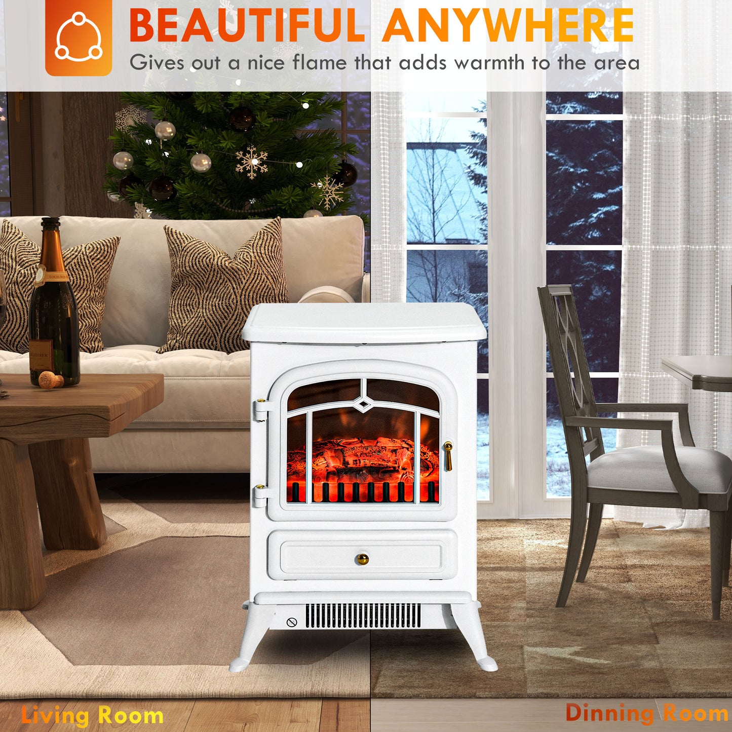 22" Electric Fireplace Heater, Freestanding Fire Place Stove with Realistic LED Flames and Logs, and Overheating Protection, 750W/1500W, White House to Home Furnishings LLC