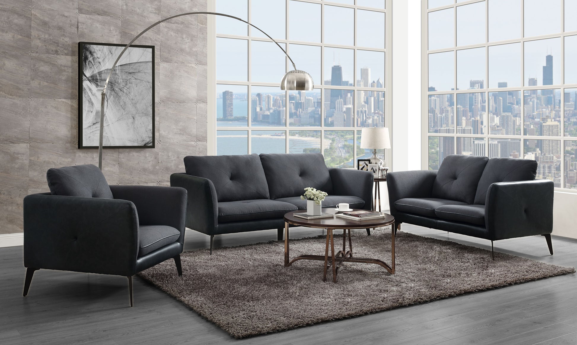 Harun Gray Fabric & PU Sofa ACME East