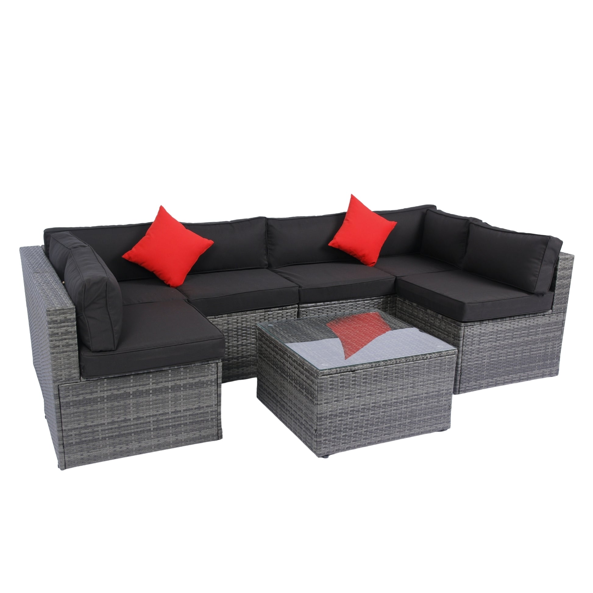 5 Pieces PE Rattan sectional Outdoor Furniture Cushioned U Sofa set with 2 Pillow Grey wicker + Black Cushion House to Home Furnishings LLC