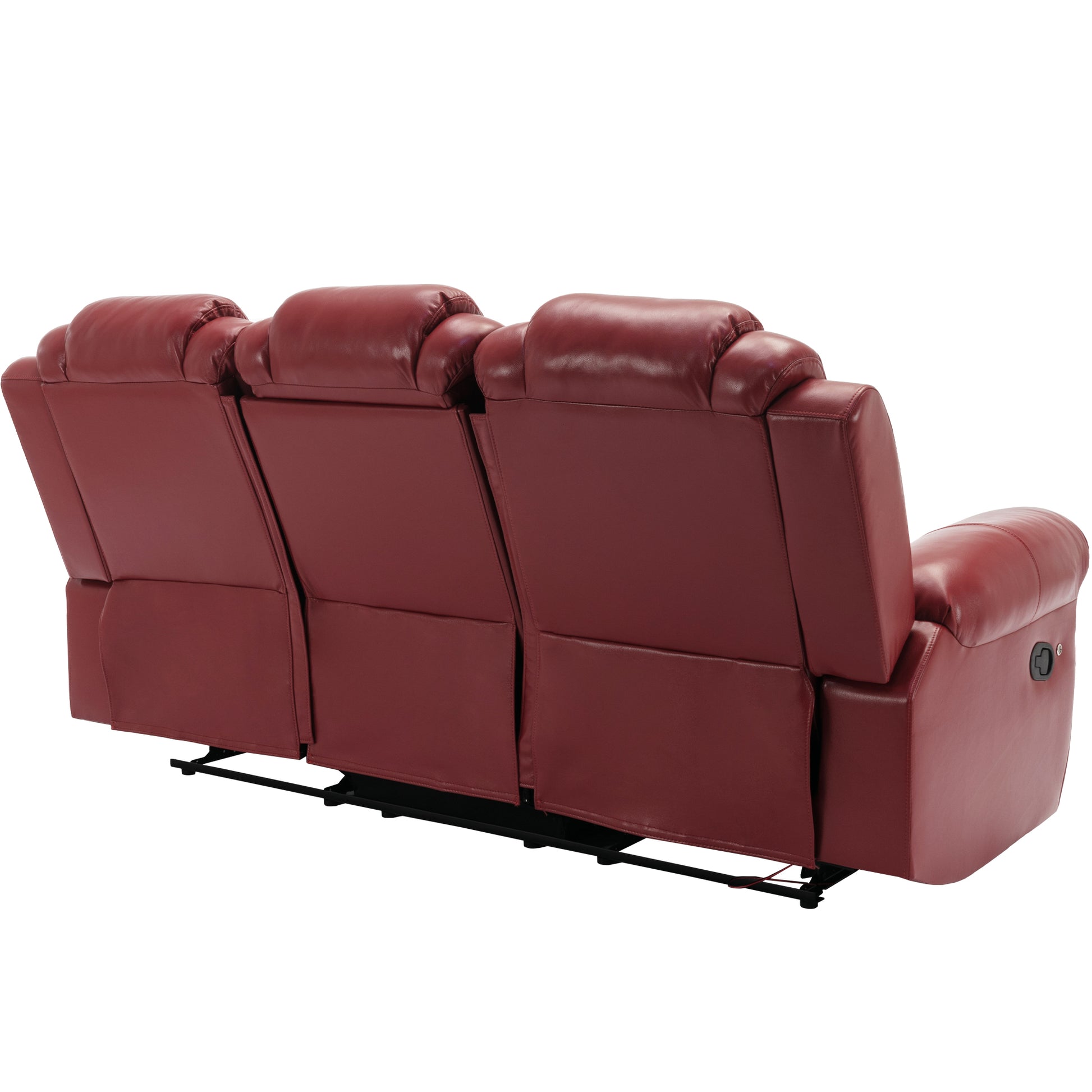 3 Pieces Recliner Sofa Sets Home Theater Seating Manual Recliner Chair with Center Console and LED Light Strip for Living Room, Wind Red House to Home Furnishings LLC