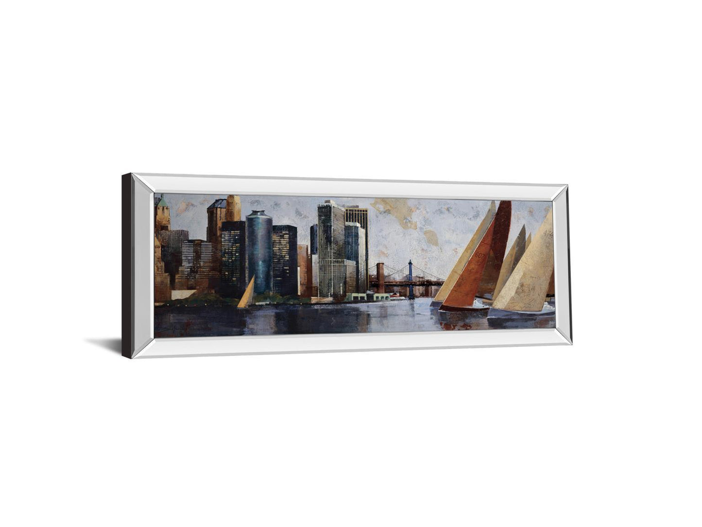 Arriving At Manhattan By Marti Bofarull - Mirrored Frame Wall Art - Dark Gray Classy Art