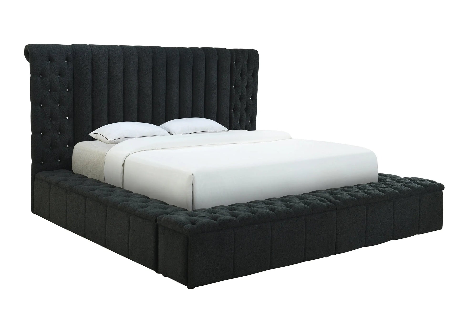 Danbury Charcoal Boucle King Upholstered Storage Panel Bed Crown Mark