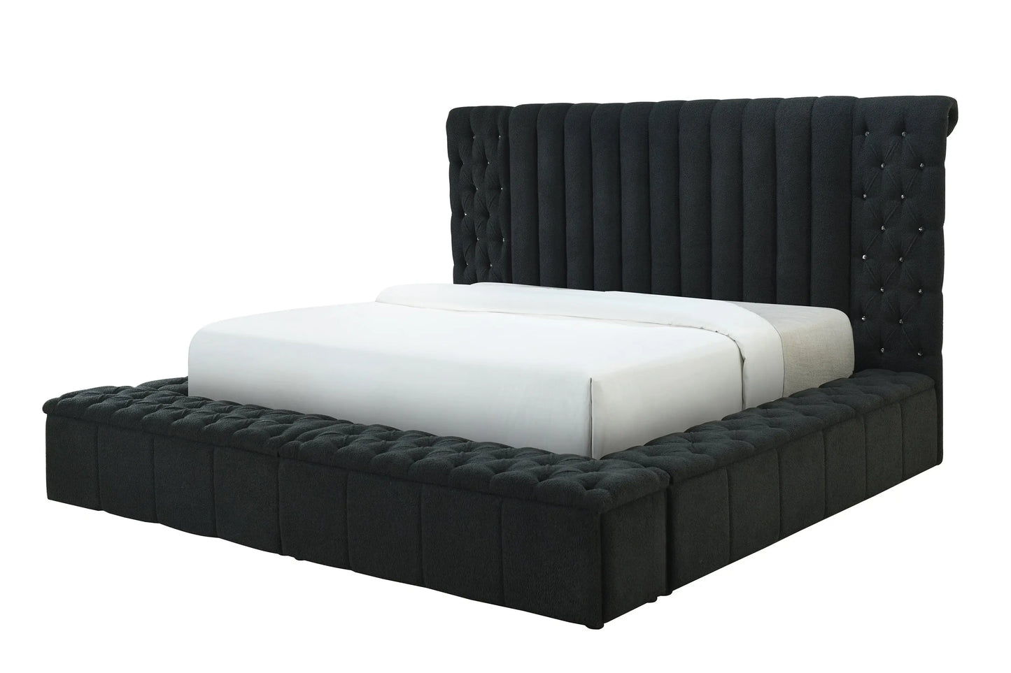 Danbury Charcoal Boucle King Upholstered Storage Panel Bed Crown Mark