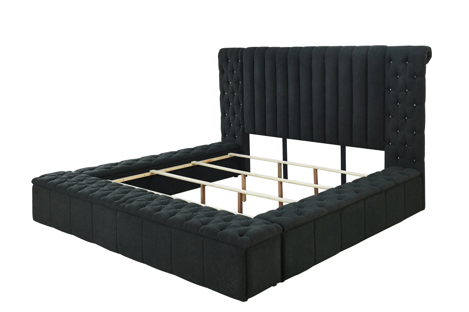 Danbury Charcoal Boucle King Upholstered Storage Panel Bed Crown Mark