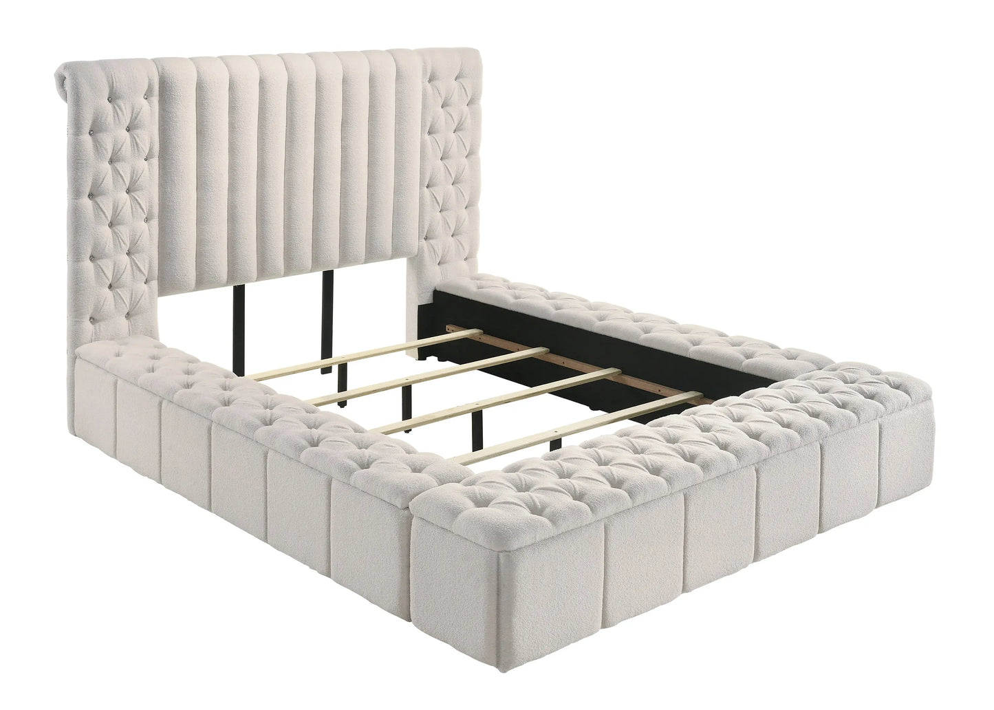 Danbury White Boucle King Upholstered Storage Panel Bed Crown Mark