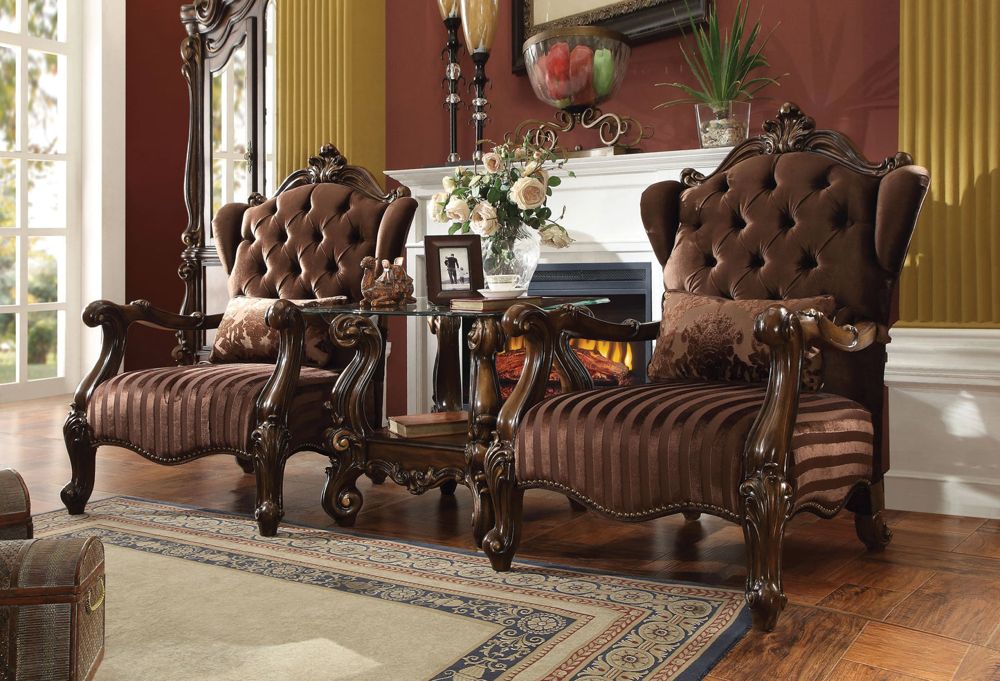 Versailles Brown Velvet & Cherry Oak Chair & 1 Pillow ACME East