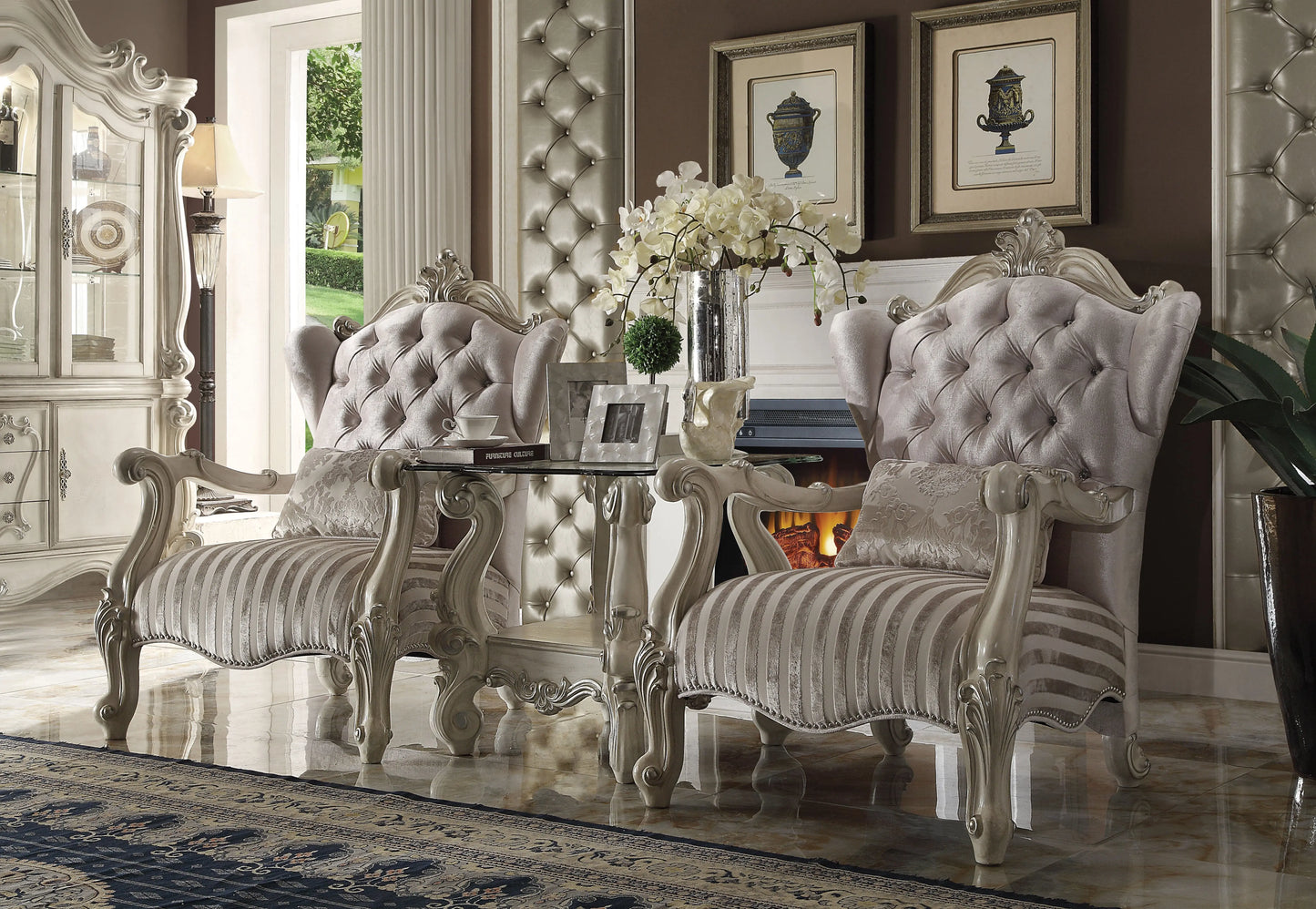 Versailles Ivory Velvet & Bone White Chair & 1 Pillow ACME East