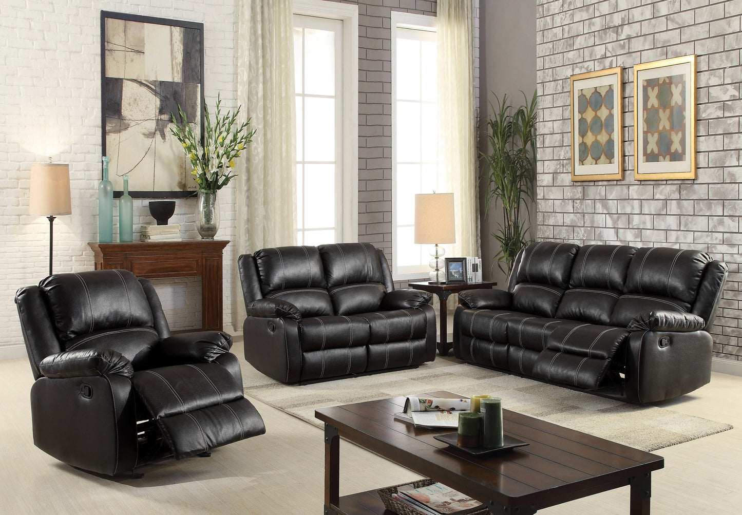 Zuriel Black PU Sofa (Motion) ACME East