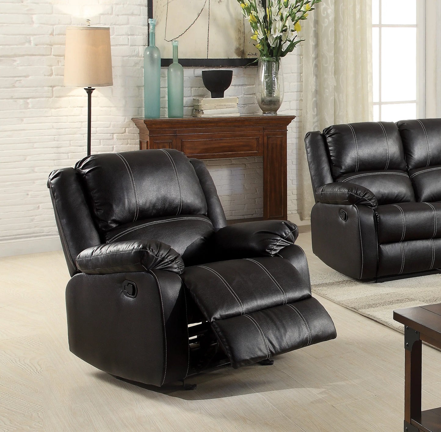 Zuriel Black PU Rocker Recliner (Motion) ACME East