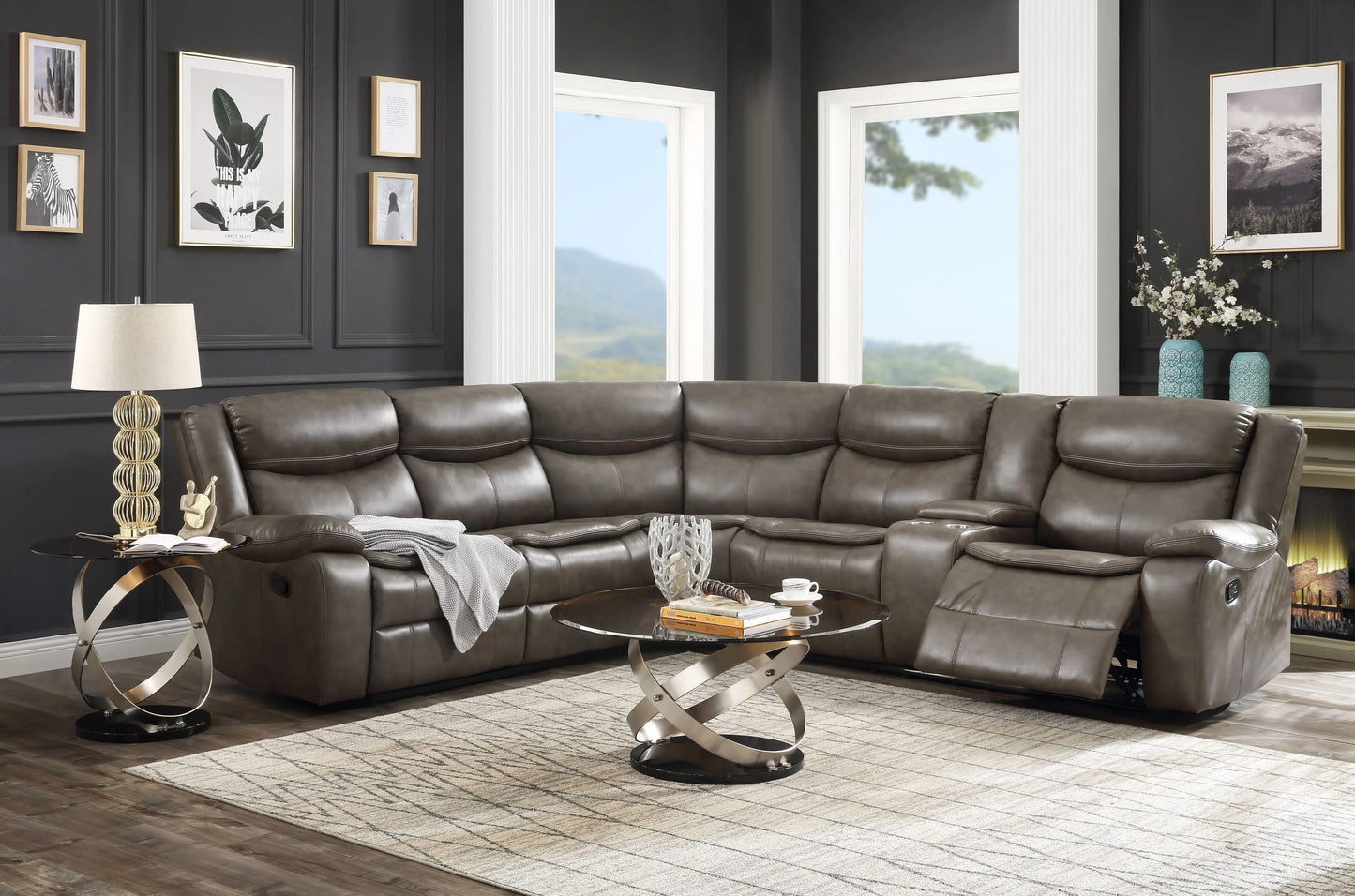 Tavin Taupe Leather-Aire Match Sectional Sofa (Motion) ACME East