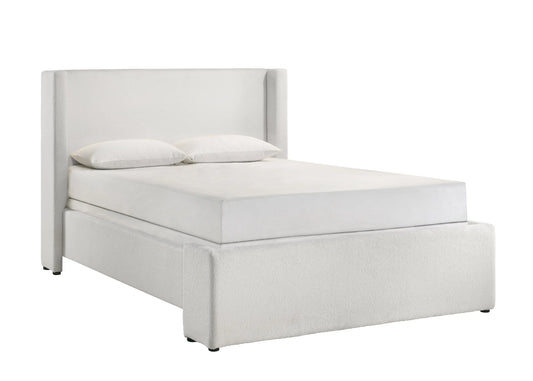 Portia White Boucle King Upholstered Platform Bed Crown Mark