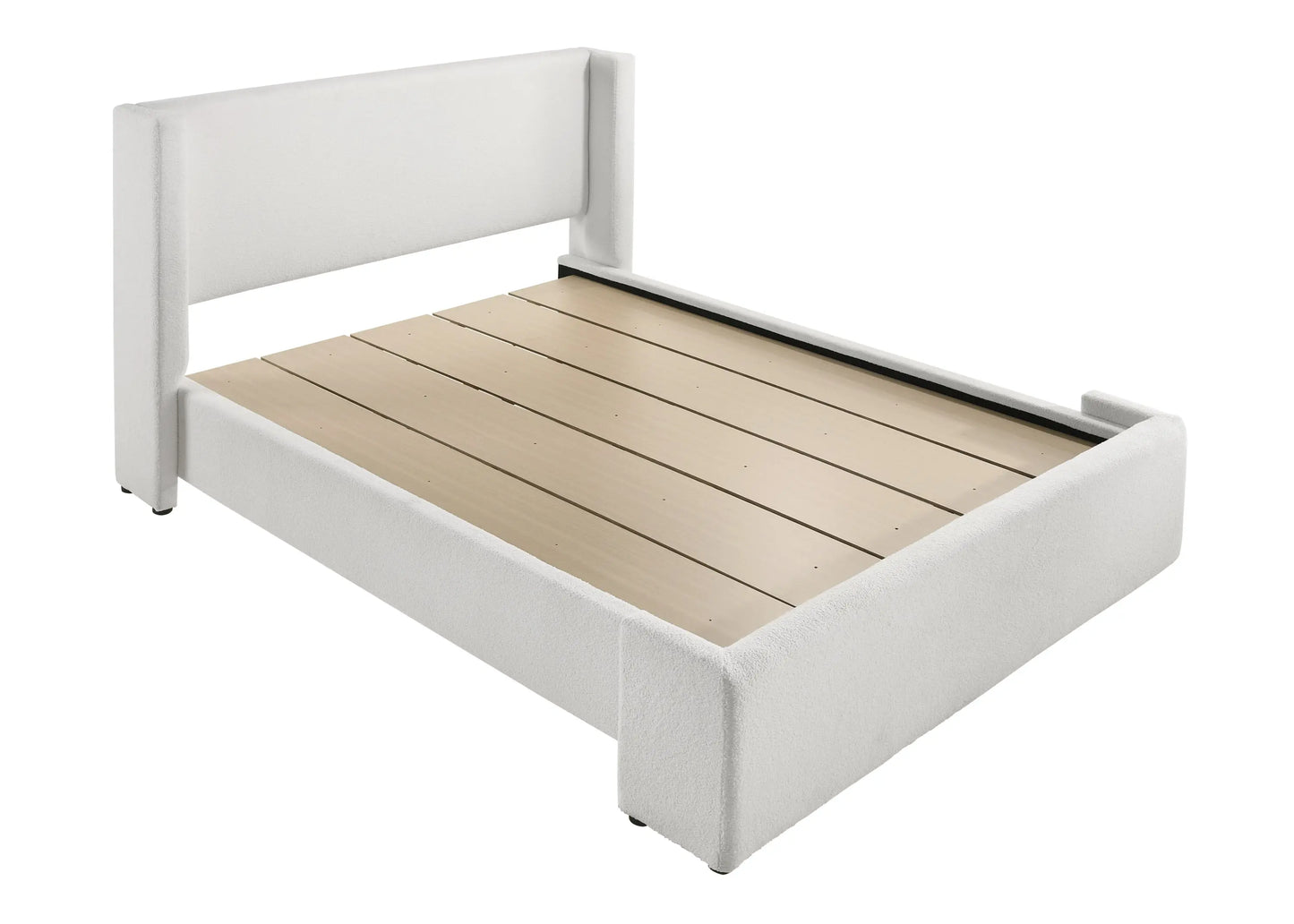 Portia White Boucle King Upholstered Platform Bed Crown Mark