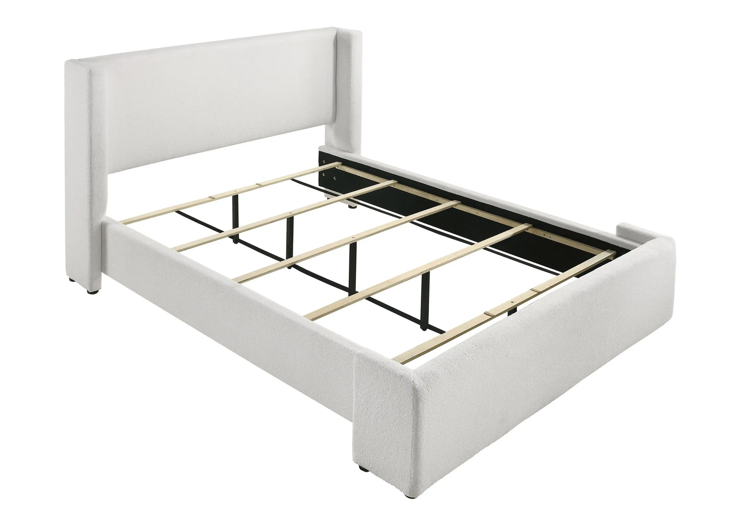 Portia White Boucle King Upholstered Platform Bed Crown Mark