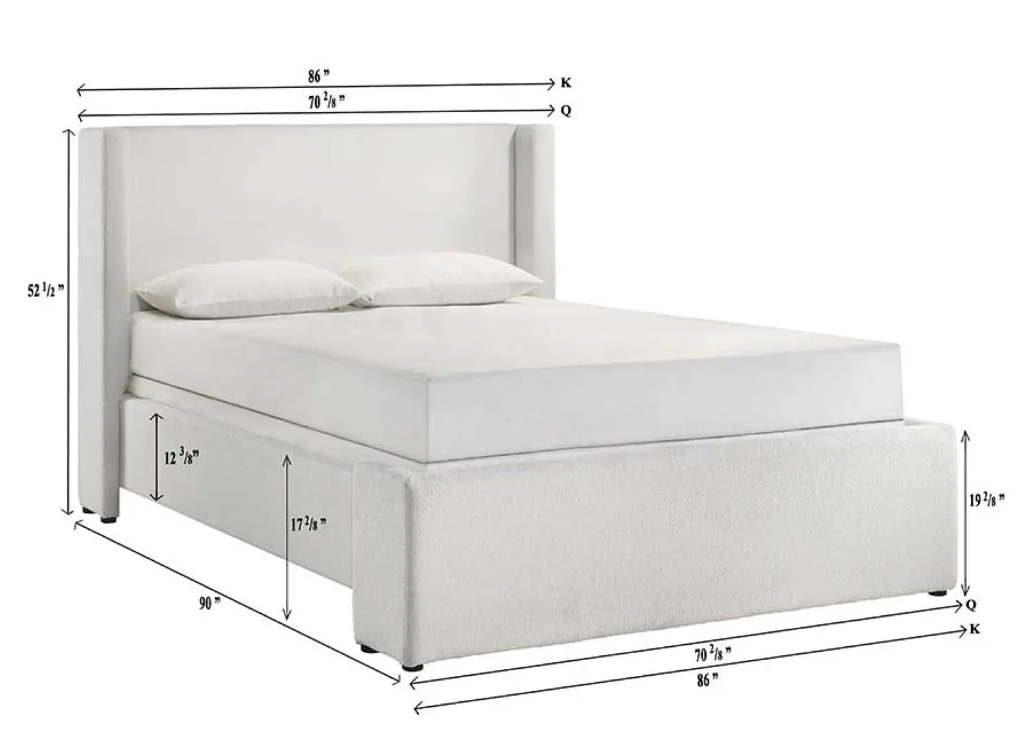 Portia White Boucle King Upholstered Platform Bed Crown Mark