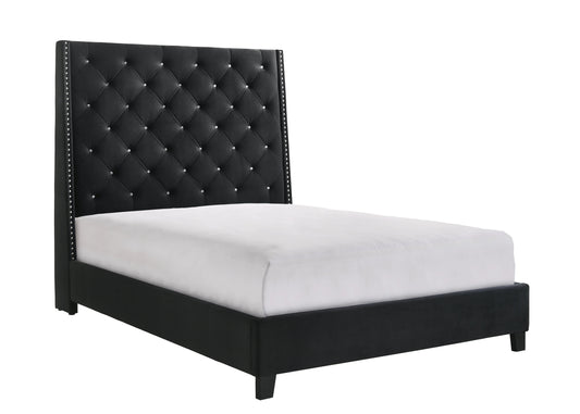 Chantilly Black Velvet King Upholstered Bed Crown Mark