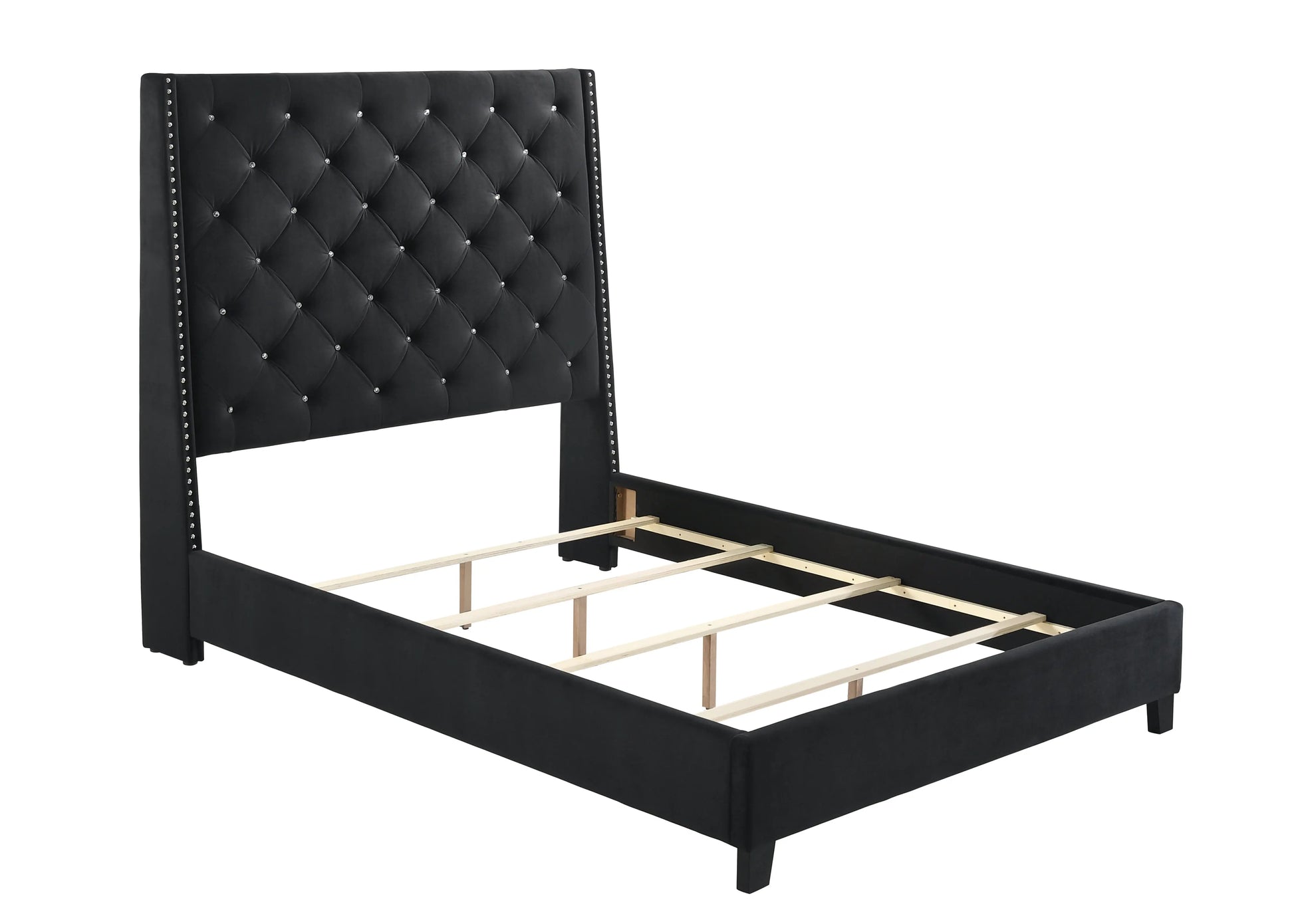 Chantilly Black Velvet King Upholstered Bed Crown Mark