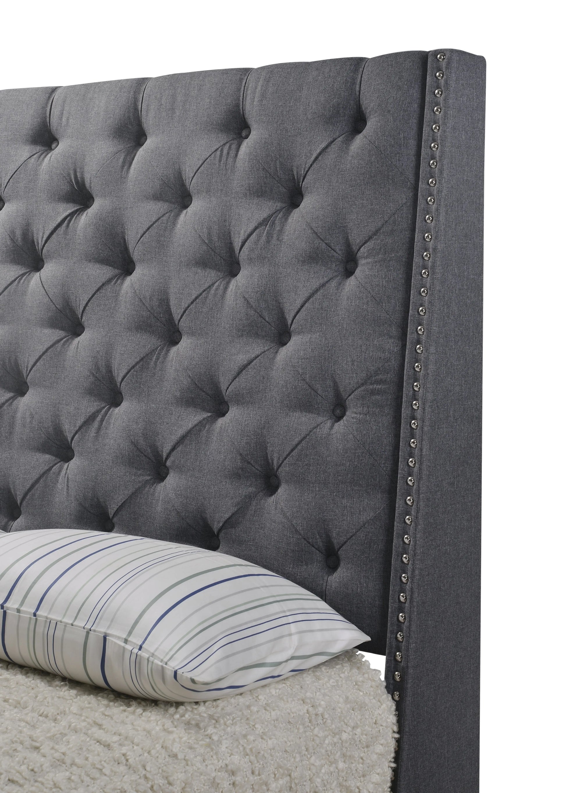 Chantilly Gray King Upholstered Bed Crown Mark