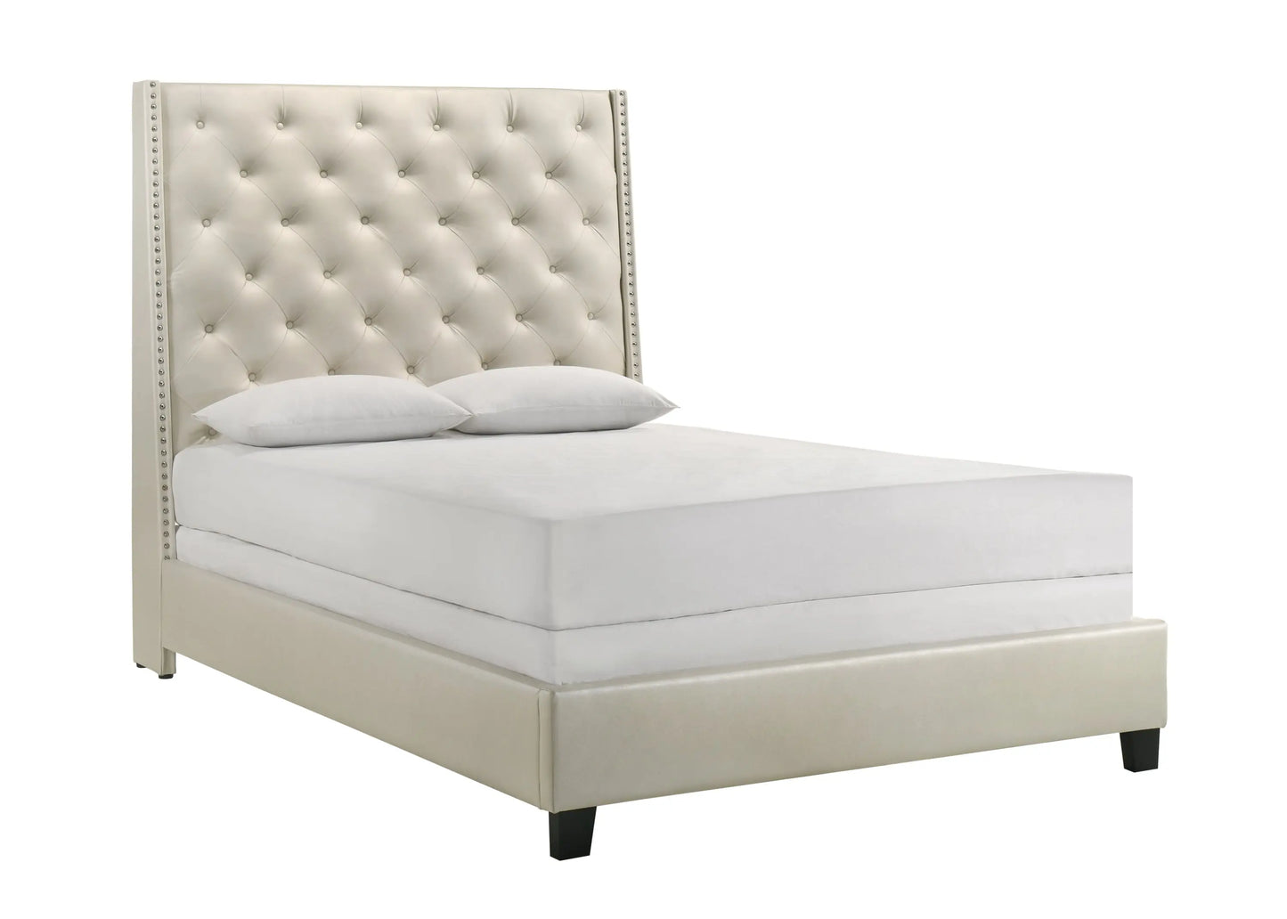 Chantilly Pearl PU Leather King Upholstered Bed Crown Mark