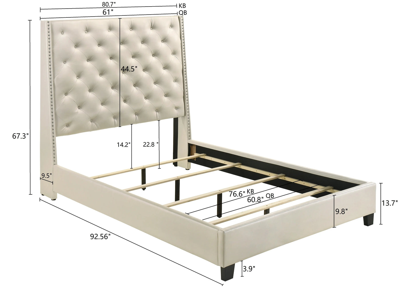 Chantilly Pearl PU Leather King Upholstered Bed Crown Mark