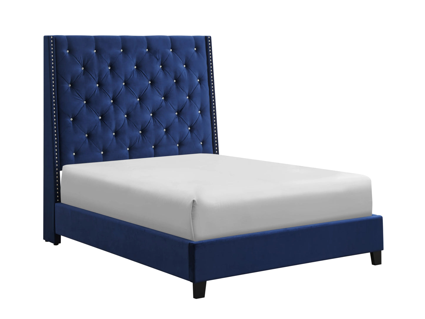 Chantilly Royal Blue Velvet King Upholstered Bed Crown Mark