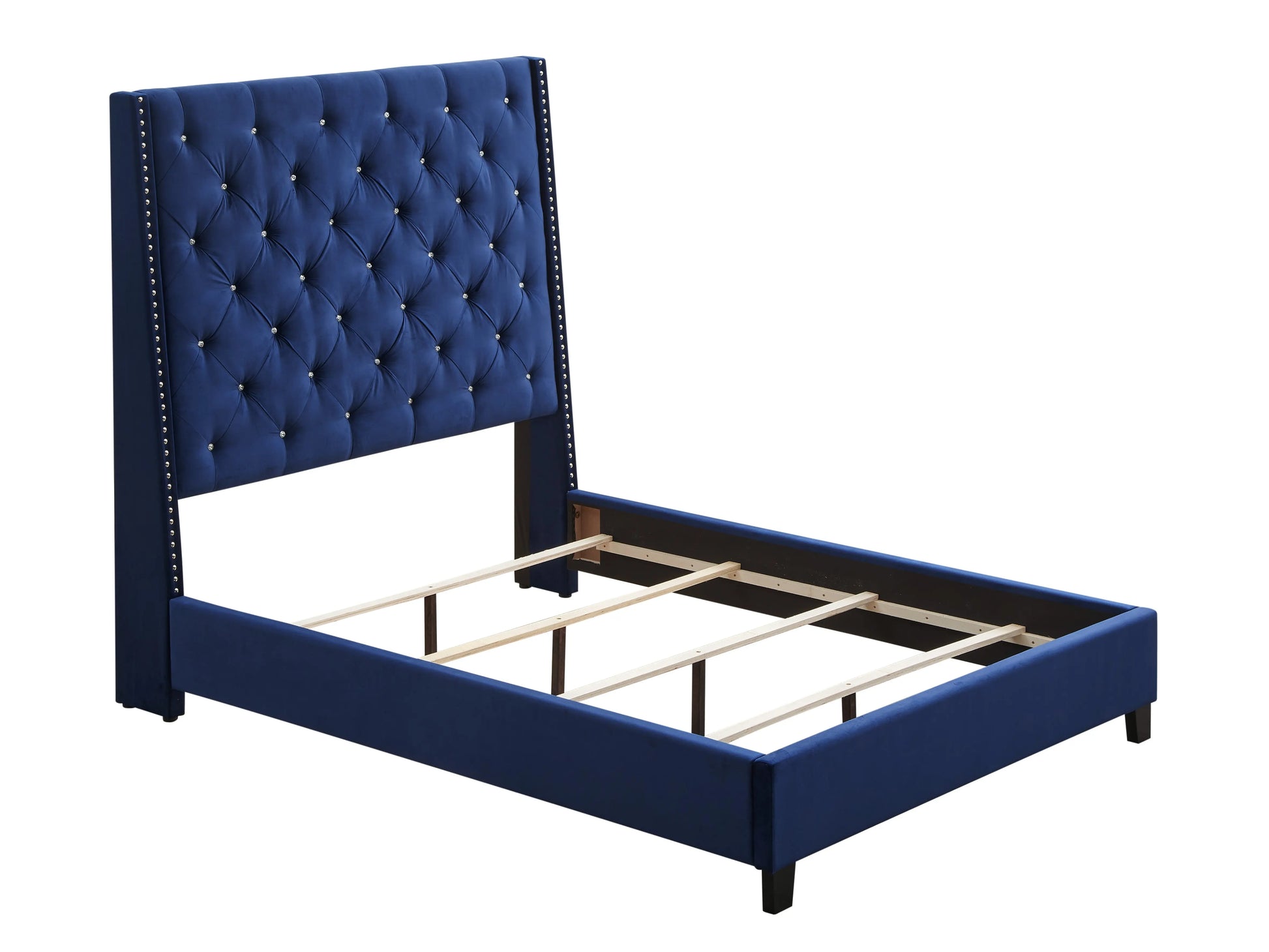 Chantilly Royal Blue Velvet King Upholstered Bed Crown Mark