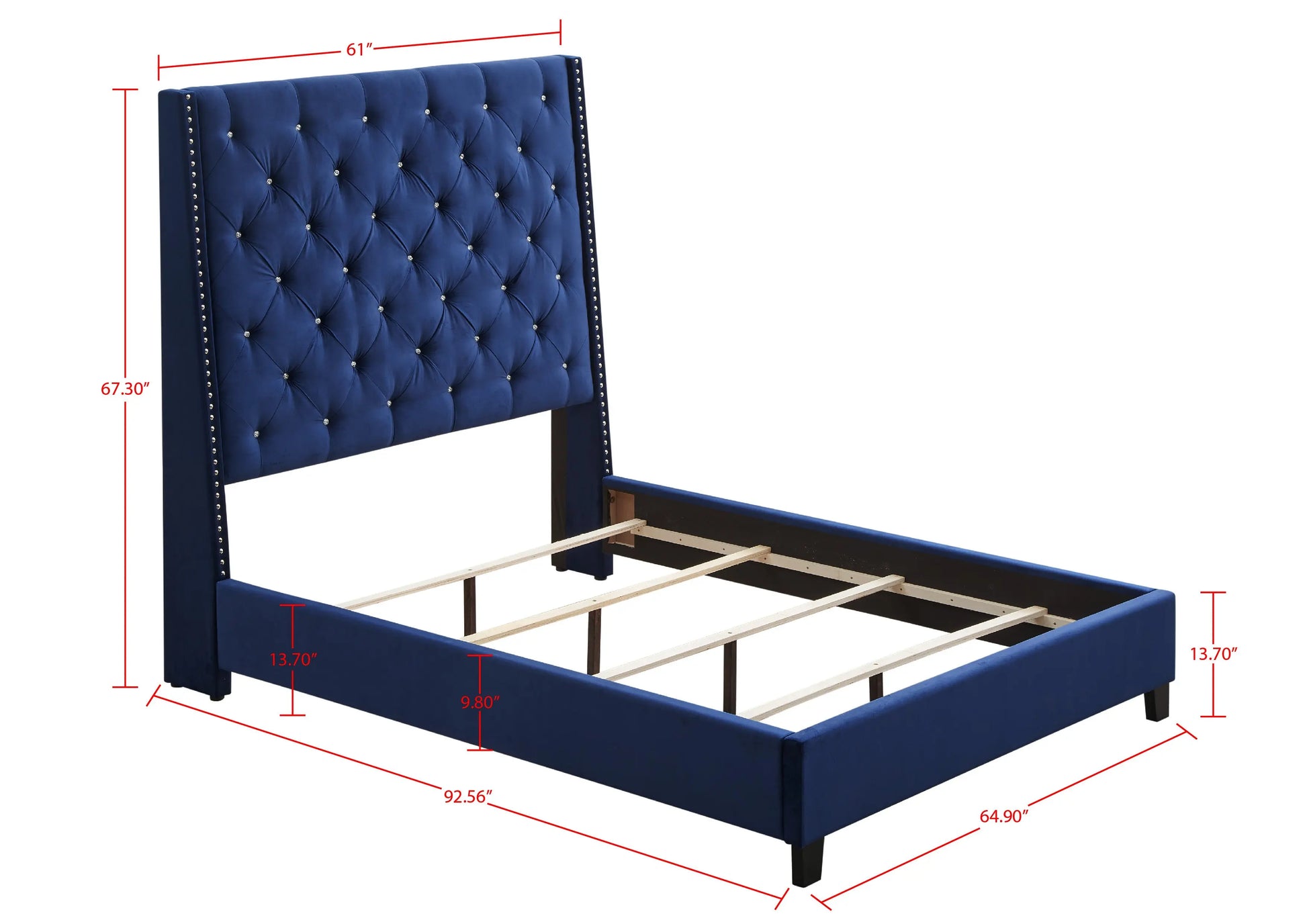 Chantilly Royal Blue Velvet King Upholstered Bed Crown Mark