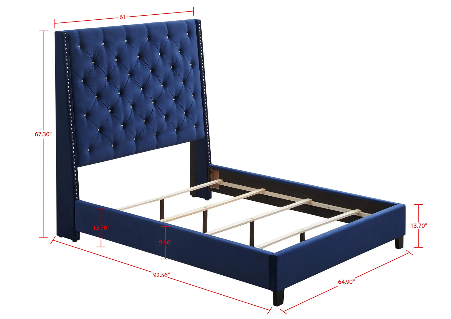 Chantilly Royal Blue Velvet Queen Upholstered Bed Crown Mark