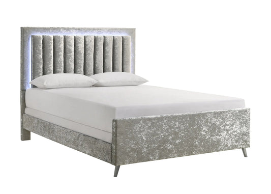 Glisten Silver King LED Upholstered Panel Bed Crown Mark