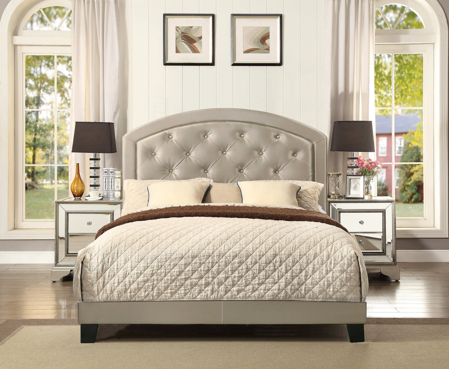 Gaby Gold Full Upholstered Platform Bed Crown Mark