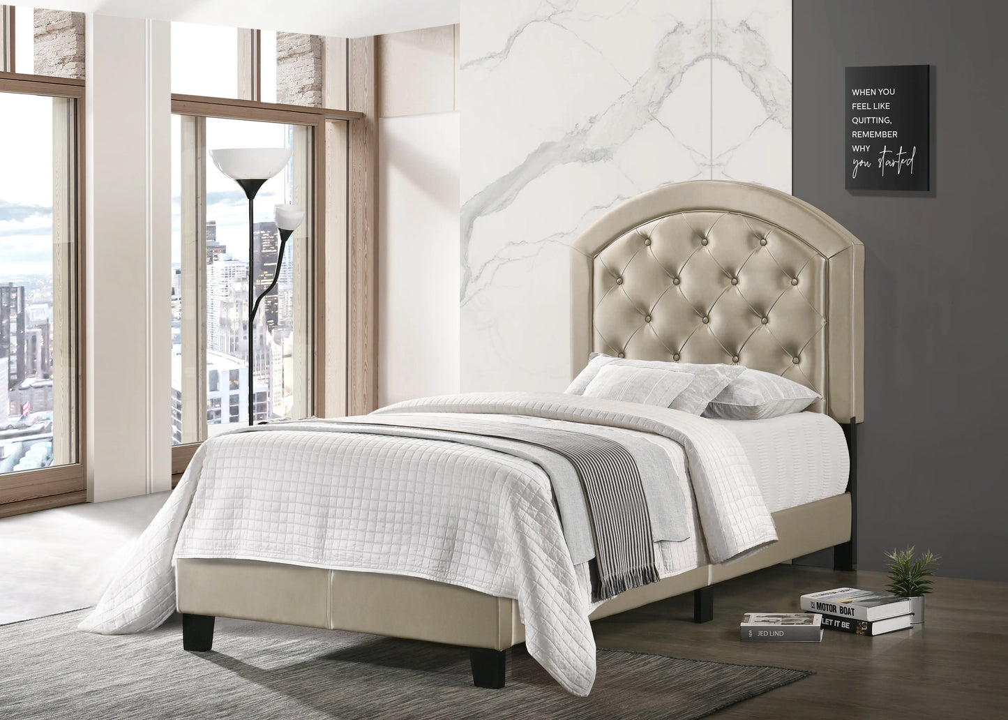 Gaby Gold Twin Upholstered Platform Bed Crown Mark