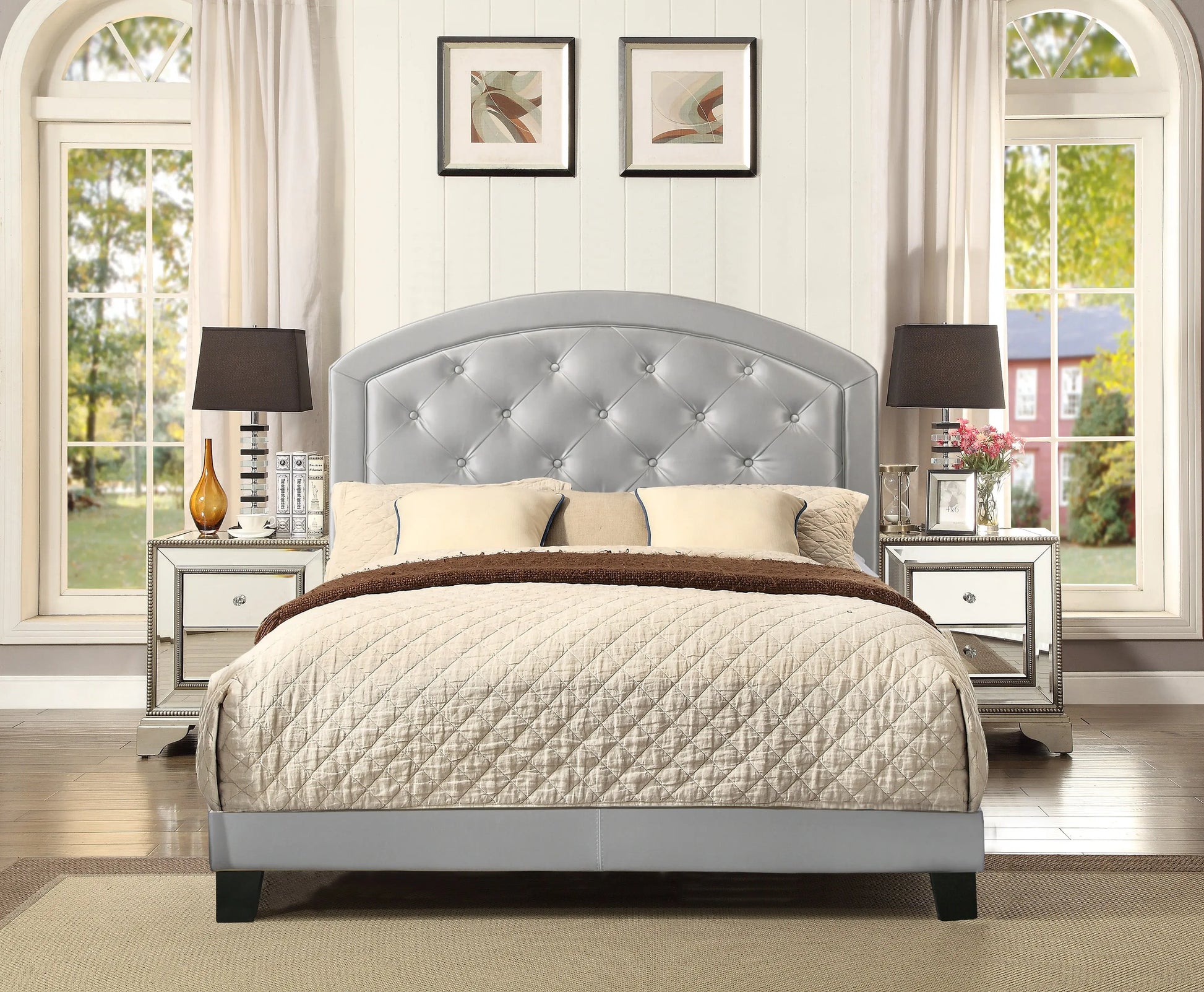 Gaby Silver Full Upholstered Platform Bed Crown Mark