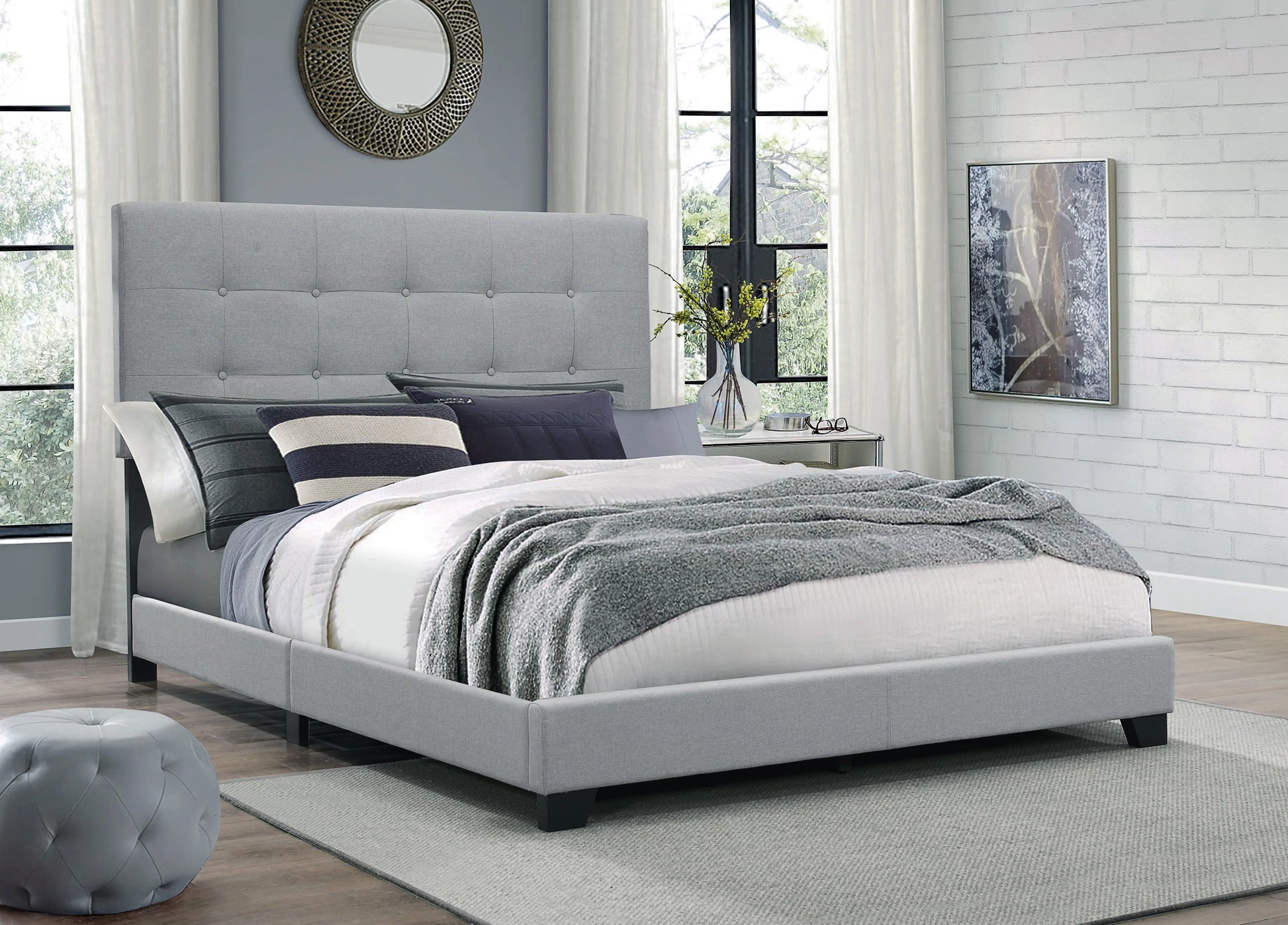 Florence Gray King Upholstered Bed Crown Mark