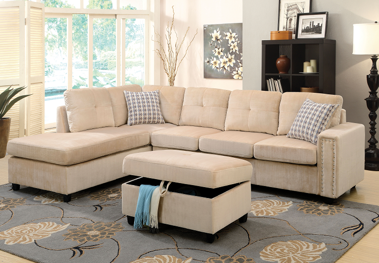 Belville Beige Velvet Sectional Sofa w/Pillows ACME East