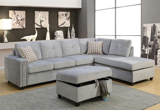 Belville Gray Velvet Sectional Sofa w/Pillows ACME East