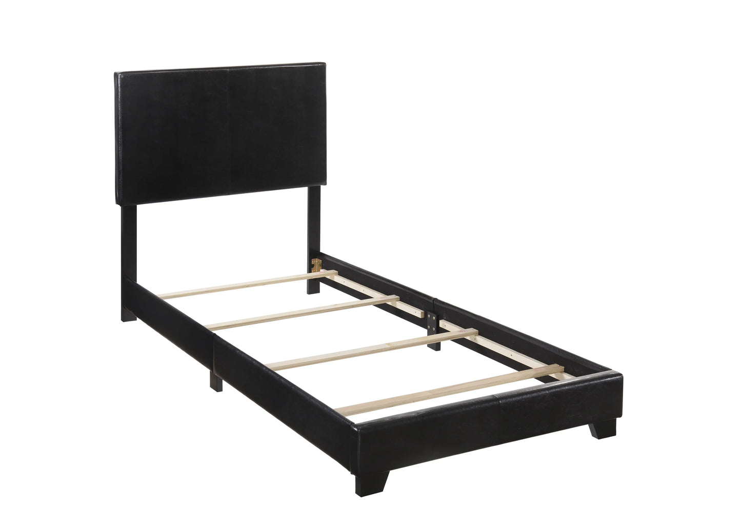 Erin Black PU Leather Twin Upholstered Bed Crown Mark