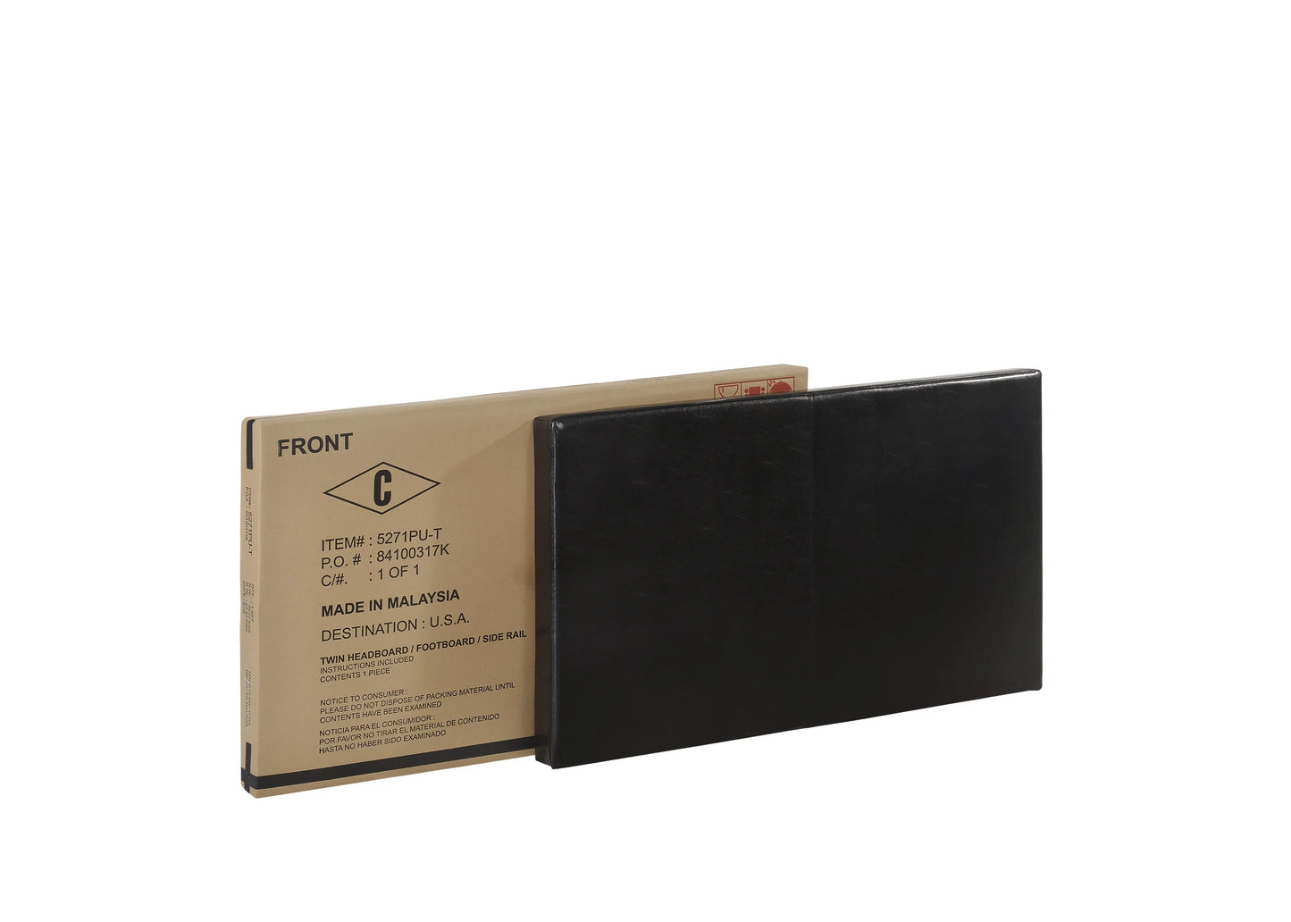 Erin Black PU Leather Twin Upholstered Bed Crown Mark