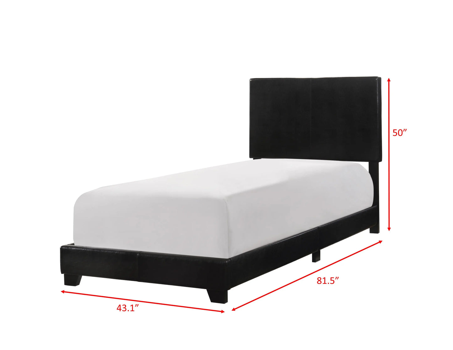 Erin Black PU Leather Twin Upholstered Bed Crown Mark