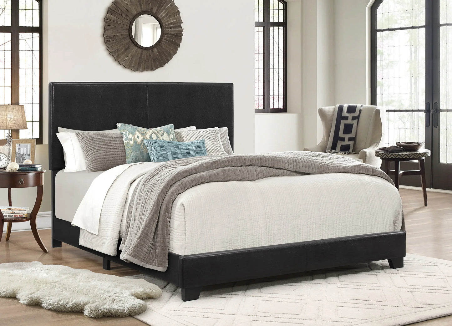 Erin Black PU Leather Twin Upholstered Bed Crown Mark