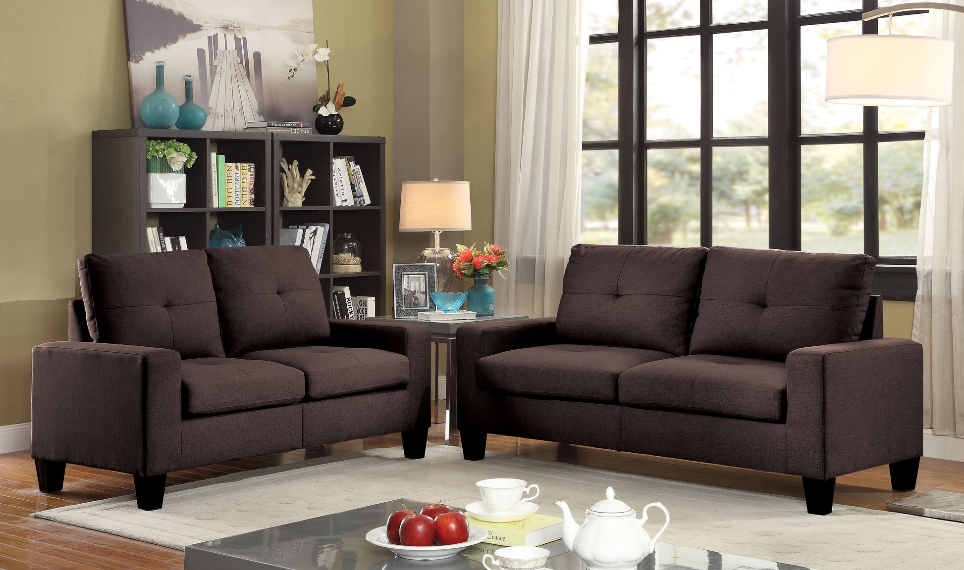 Platinum II Chocolate Linen Sofa & Loveseat ACME East