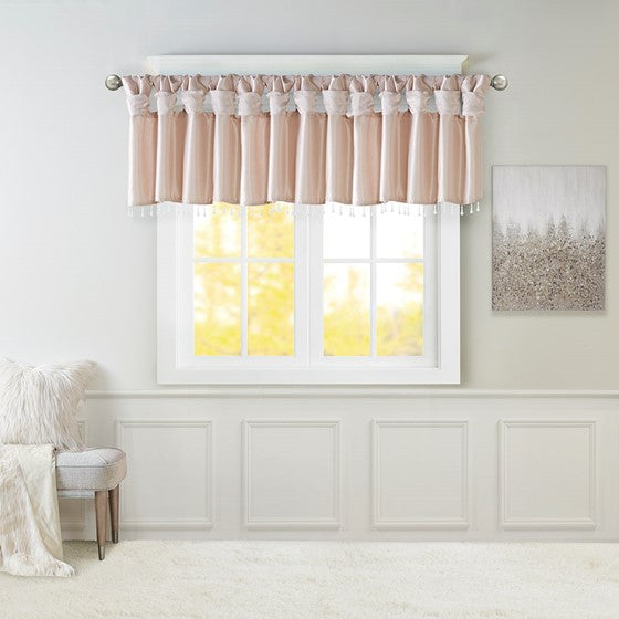 Lightweight Faux Silk Valance With Beads Blush Olliix.com