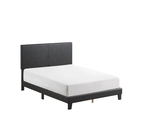 Yates Black PU Leather Full Upholstered Platform Bed Crown Mark